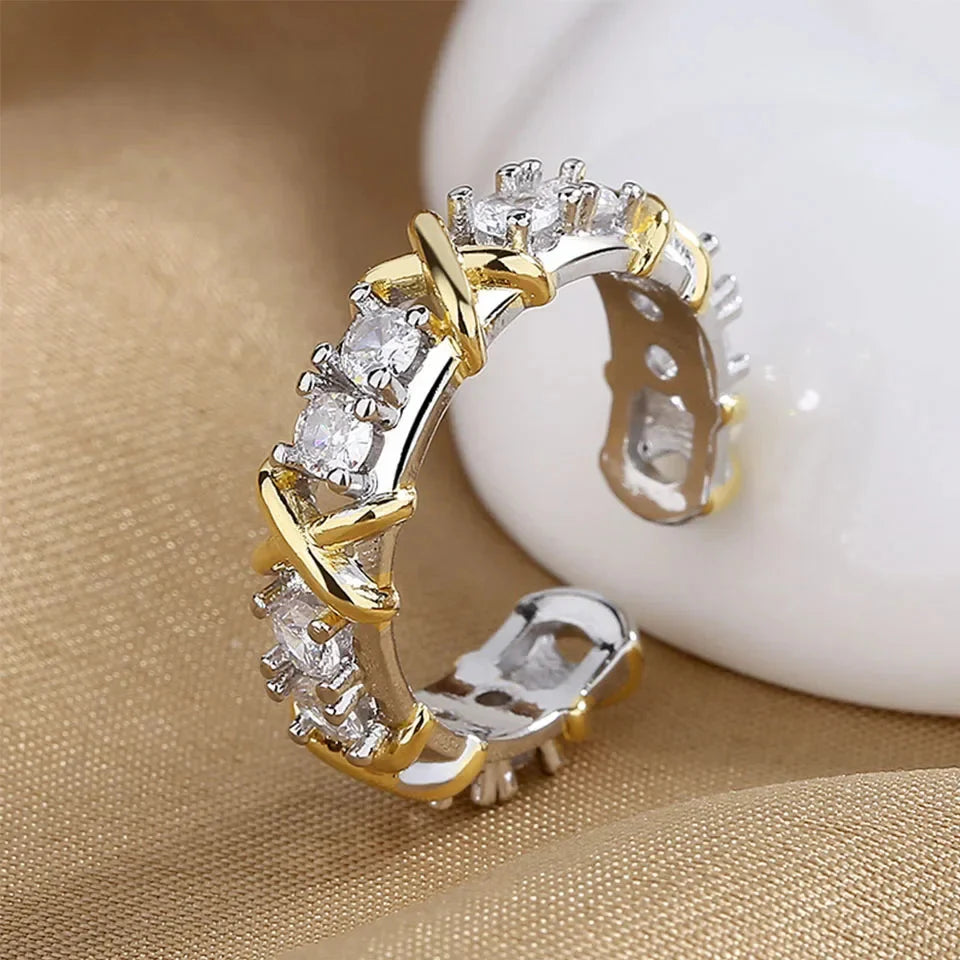Fashion Letter X Cross Open Ring for Women Girls Clear Geometric Zircon Engagement Rings Wedding Party Jewelry