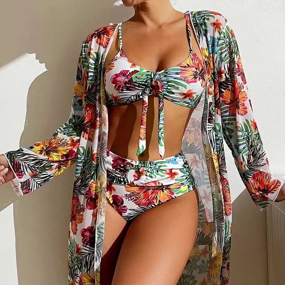 Tropic Vibes High Waisted Bikini 3pc Set S-3XL