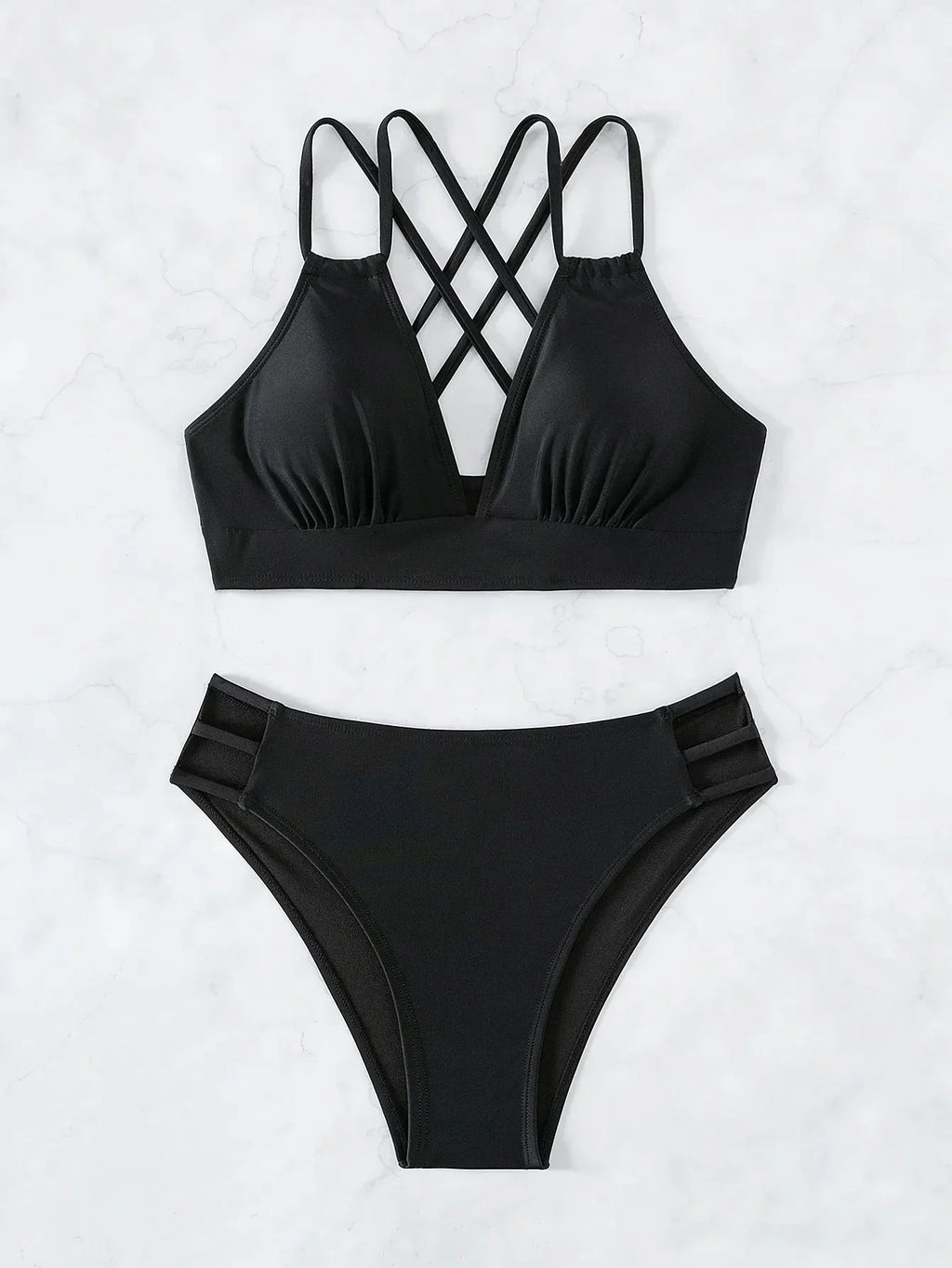 Women's  Split Bikini Suit Double Shoulder straps Bra Cross-adjustable waist Hollow Female swimsuit Sexy Beach Set
