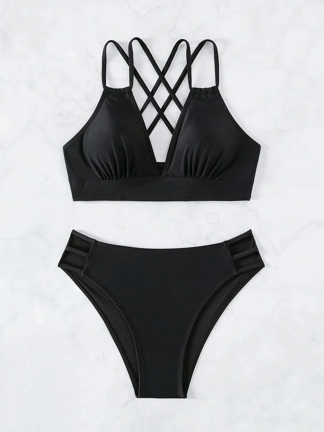 Women's  Split Bikini Suit Double Shoulder straps Bra Cross-adjustable waist Hollow Female swimsuit Sexy Beach Set