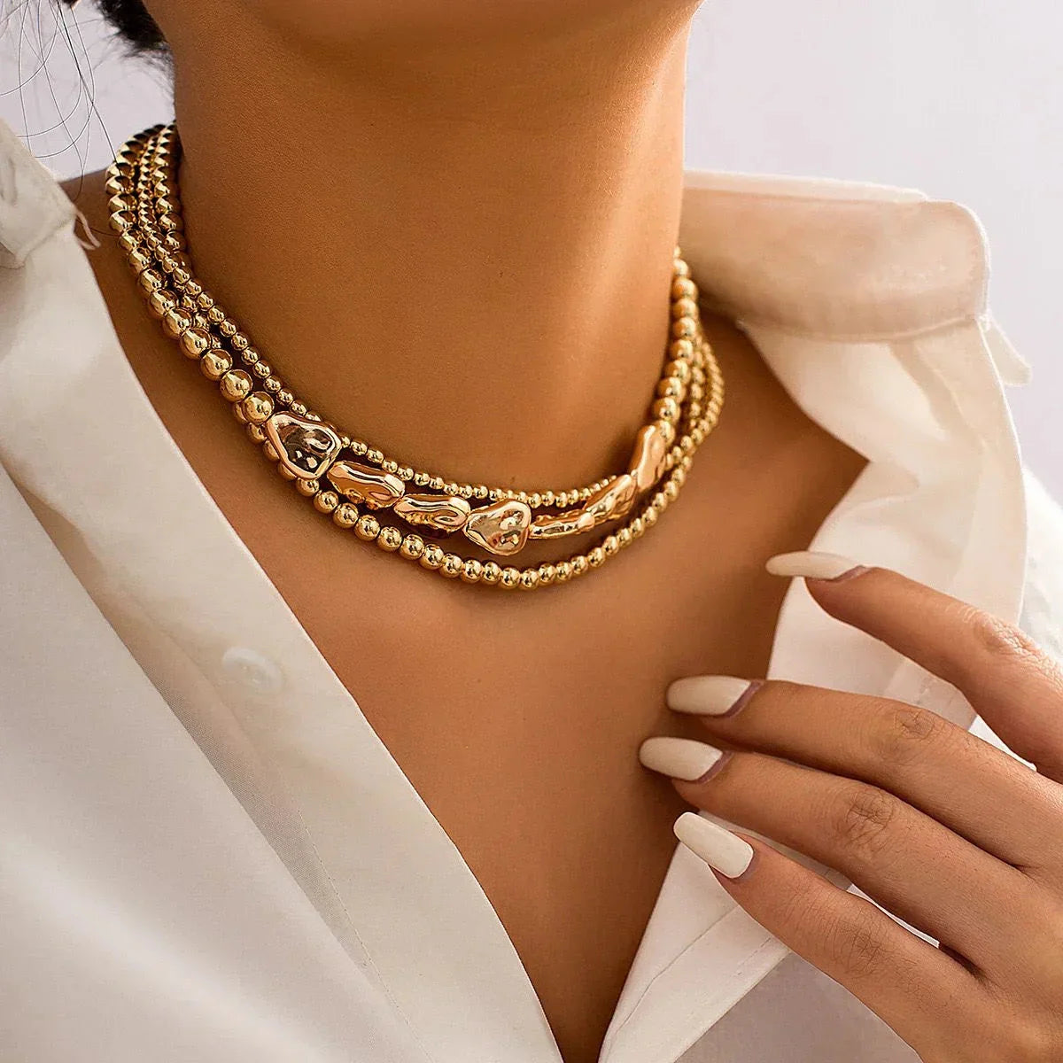Vintage Silver-plate Geometric Exaggerated Artificial Pearl Chain Necklace For Women Female Fashion Boho Y2K Girl Jewelry Gift