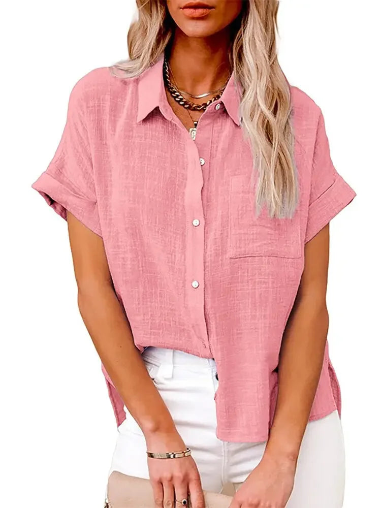 Women Summer Linen Oversized Shirt Vintage Harajuku Short Sleeve Loose Blouse Elegant Chic Tunis 2022 Women Tops Streetwear