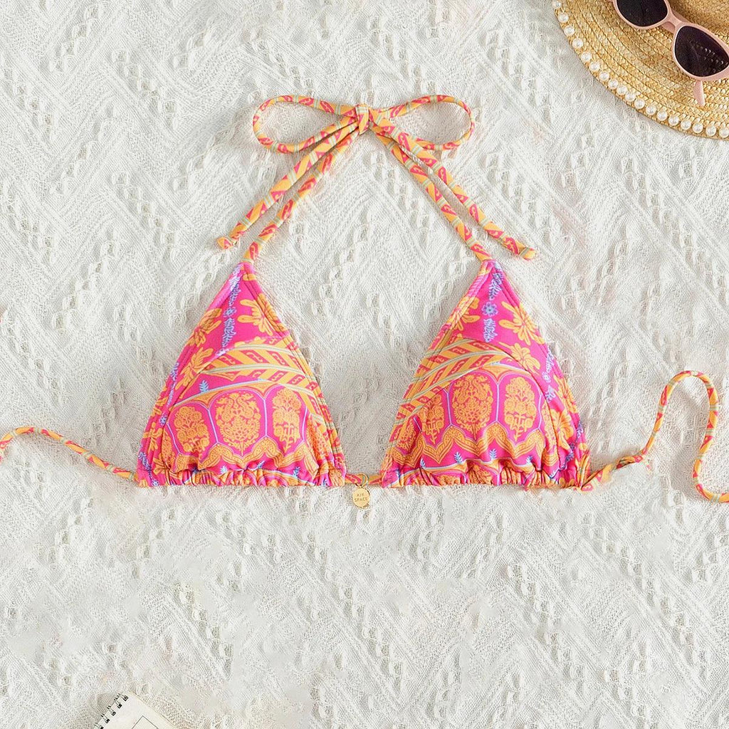 Bohemian Print Swimwear Low-waist Female Beach Set Tie Straps Women Swimming Suit Triangle Bra with Pad