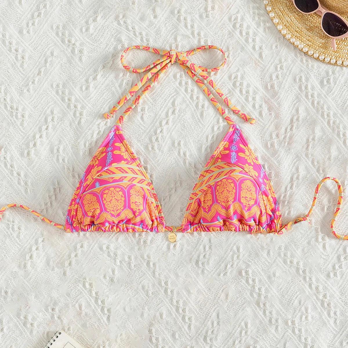 Bohemian Print Swimwear Low-waist Female Beach Set Tie Straps Women Swimming Suit Triangle Bra with Pad