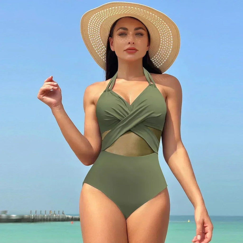 Bombshell Mesh V-neck Monokini Swimsuit