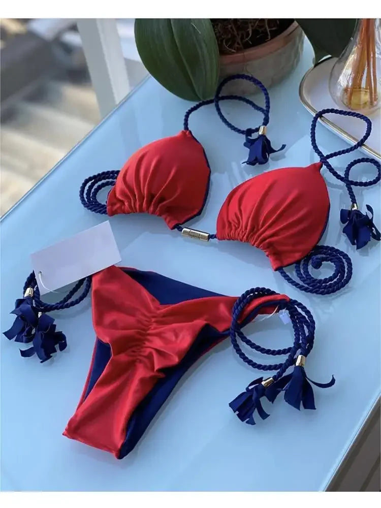 New Women Bikini Backless Rope Triangle Swimsuit Multicolor Swimsuit