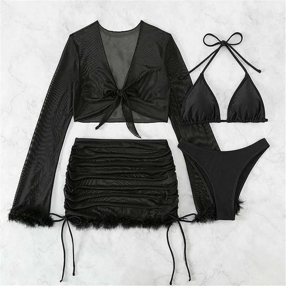 Cabana 4Pc Sexy Black Bikini Set