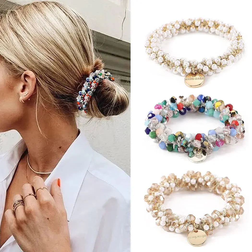 Crystal Pearl Handmade Hair Tie