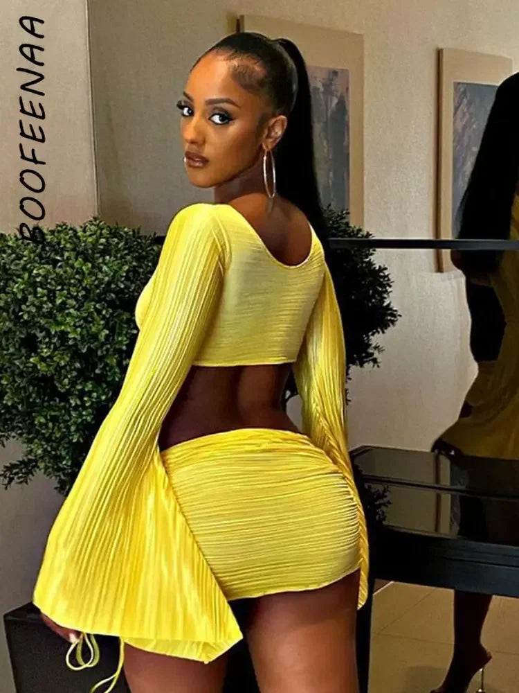 Destiny Beach Club Flared Long Sleeve Top & Skirt Set