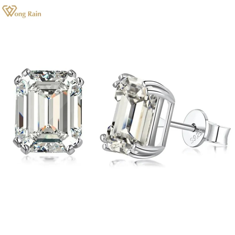Wong Rain 100% 925 Sterling Silver Emerald Cut 4CT High Carbon Diamonds Ear Stud Earrings Wedding Party Jewelry Drop Shipping