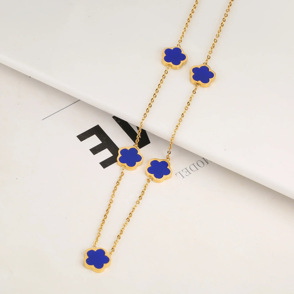 Stainless Steel Non Fading Minimalist Creative Plant Live Leaf Petal Flower Pendant Necklace Earrings Bracelet Jewelry Set