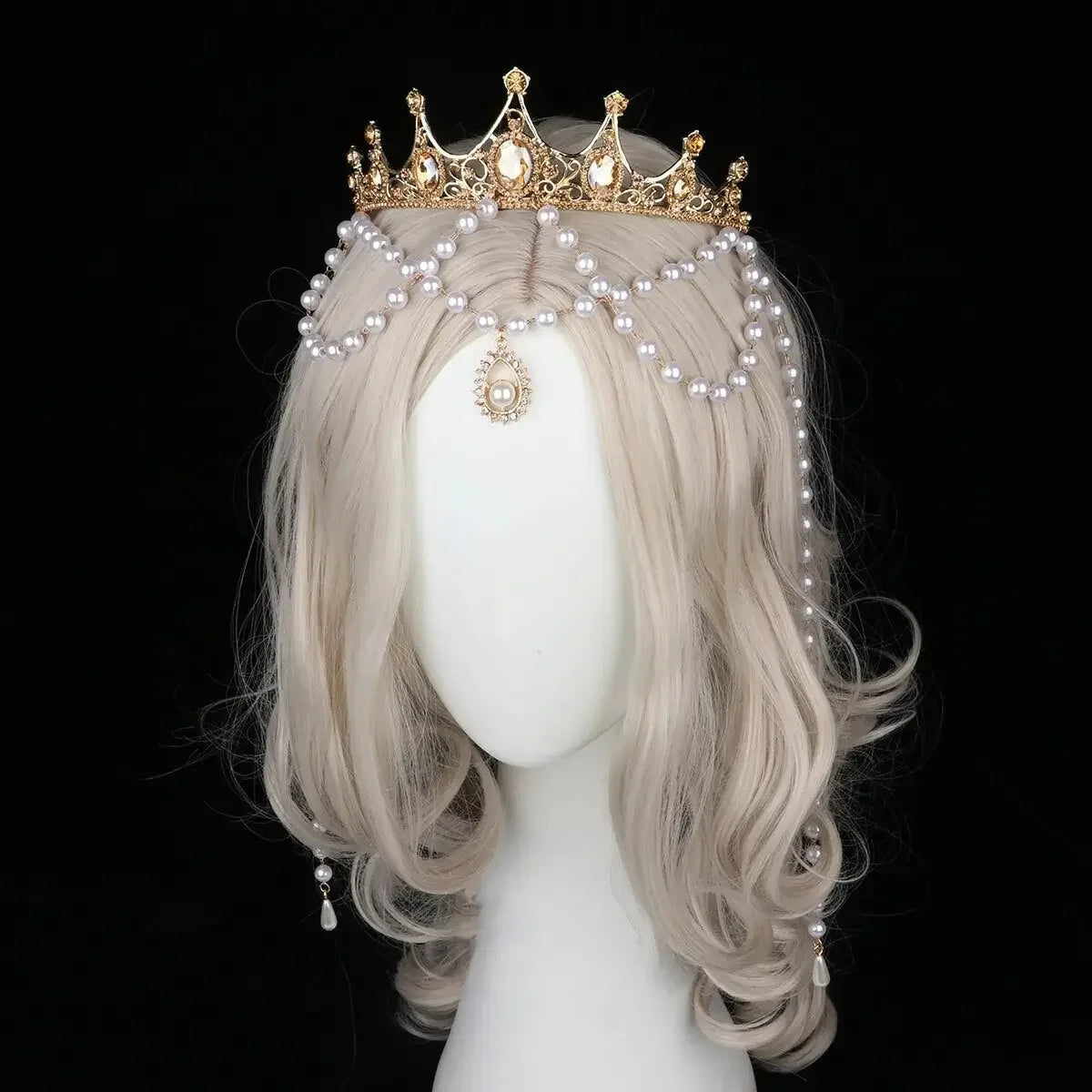 Sun Goddess Angel KC Halo Crown Headpiece Queen Anna Baroque Pearl Tiara Headband Lolita Collection Gothic Accessories