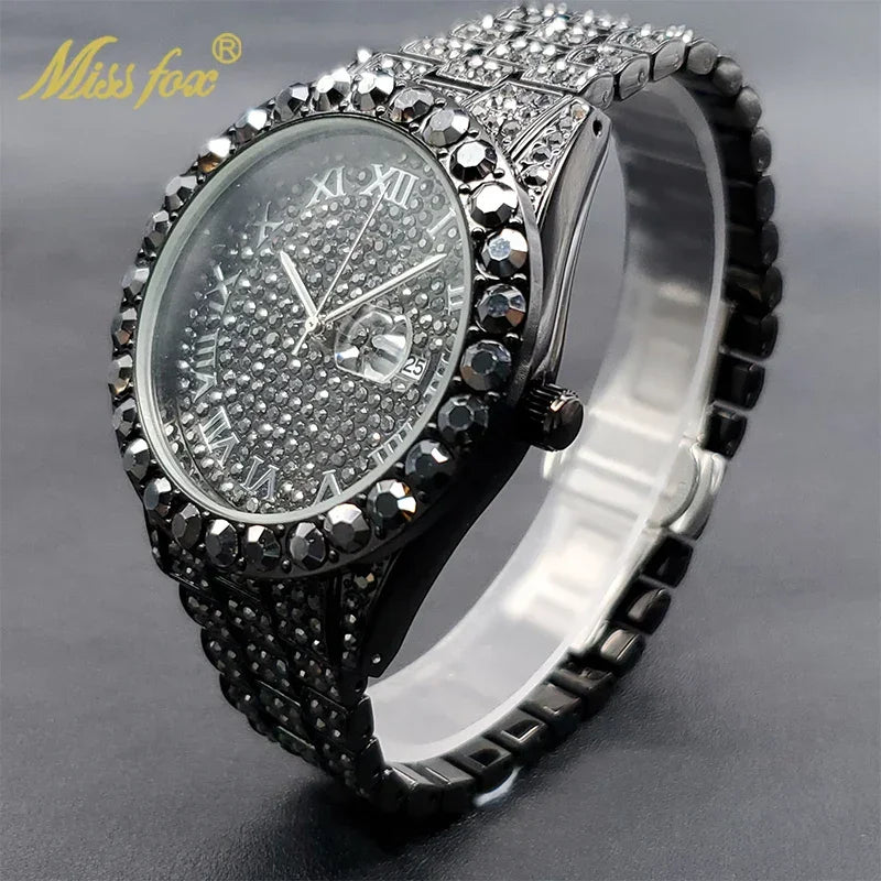Bling Moissanite SS Quartz Calendar Watch