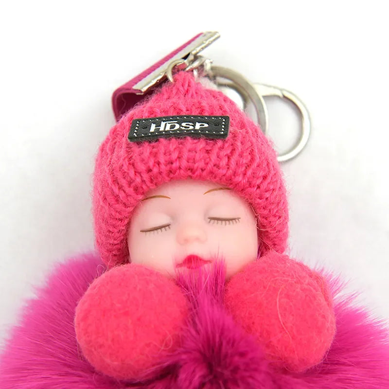 Pompom Sleeping Baby Keychain
