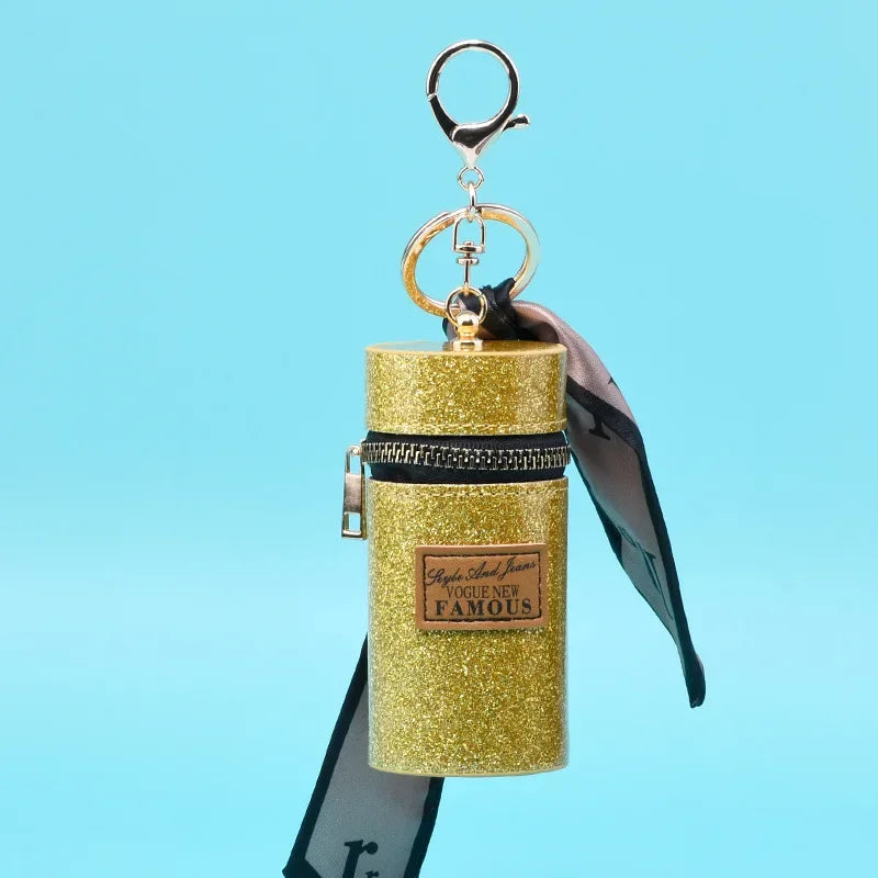 Creative Luxury Leather Plaid Mini Lipstick Bags Pendant Keychain Fashion Exquisite Storage Bag Keyring Female bag Car KeyChain