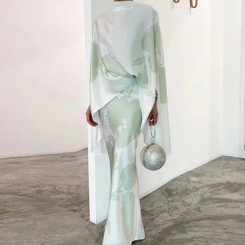 Satin Elegant Blouse & Slim Long Skirt Suit
