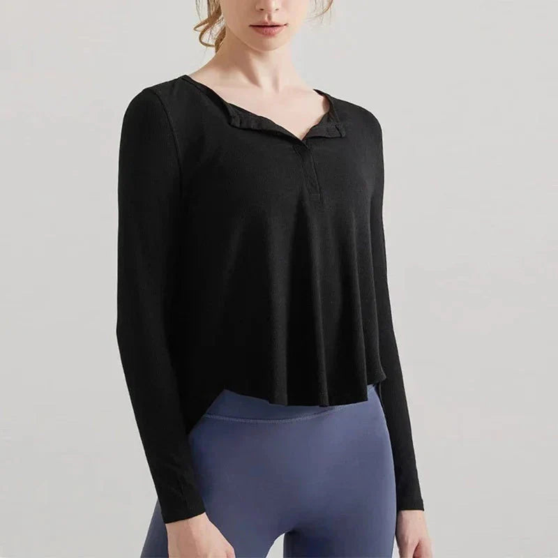 Women's loose sports T-shirt, breathable yoga suit, long sleeved cover up, fitness training yoga top