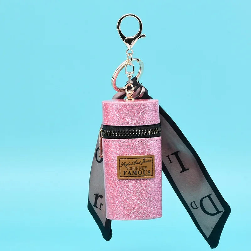 Creative Luxury Leather Plaid Mini Lipstick Bags Pendant Keychain Fashion Exquisite Storage Bag Keyring Female bag Car KeyChain