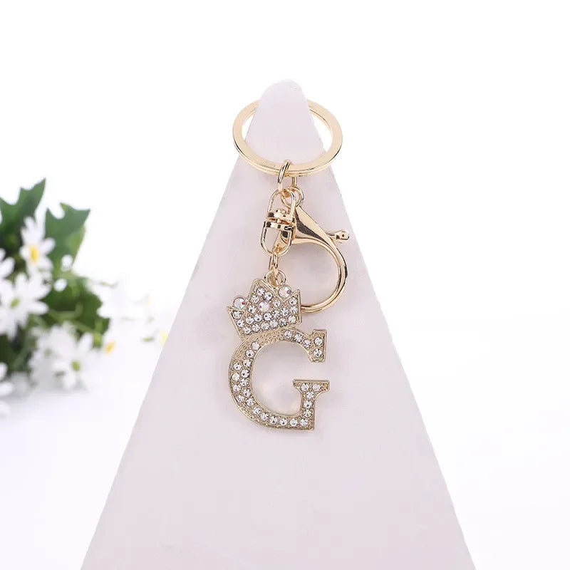 Luxury Crown 26 Letter Metal Keyring Fashion Rhinestone Keychain