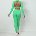 Seamless Backless Yoga Sets Sports Fitness High Waist Hip-lifting Trousers Long-Sleeved Suit Workout Gym Leggings Set for Women