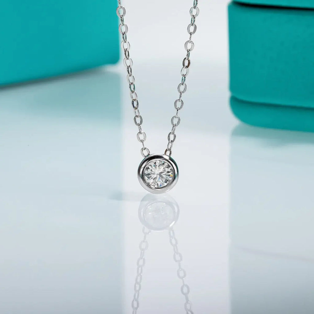 925 SS Round Brilliant 18K Gold Plated 0.3ct D Color Moissanite Necklace