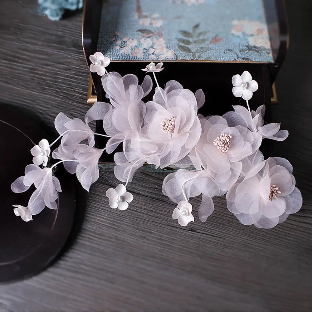 Flower Hairband Bridal Hair Jewelry Pearl Crystal Headband Elegant Birthday Party Tiara Crown Wedding Hair Accessories For Women