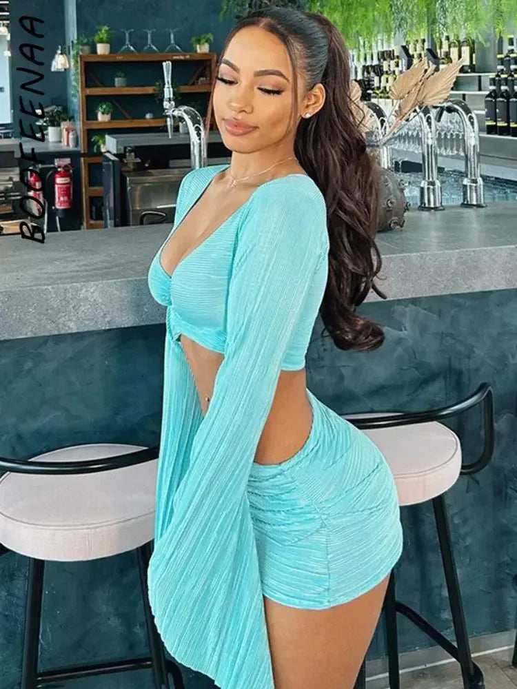 Destiny Beach Club Flared Long Sleeve Top & Skirt Set