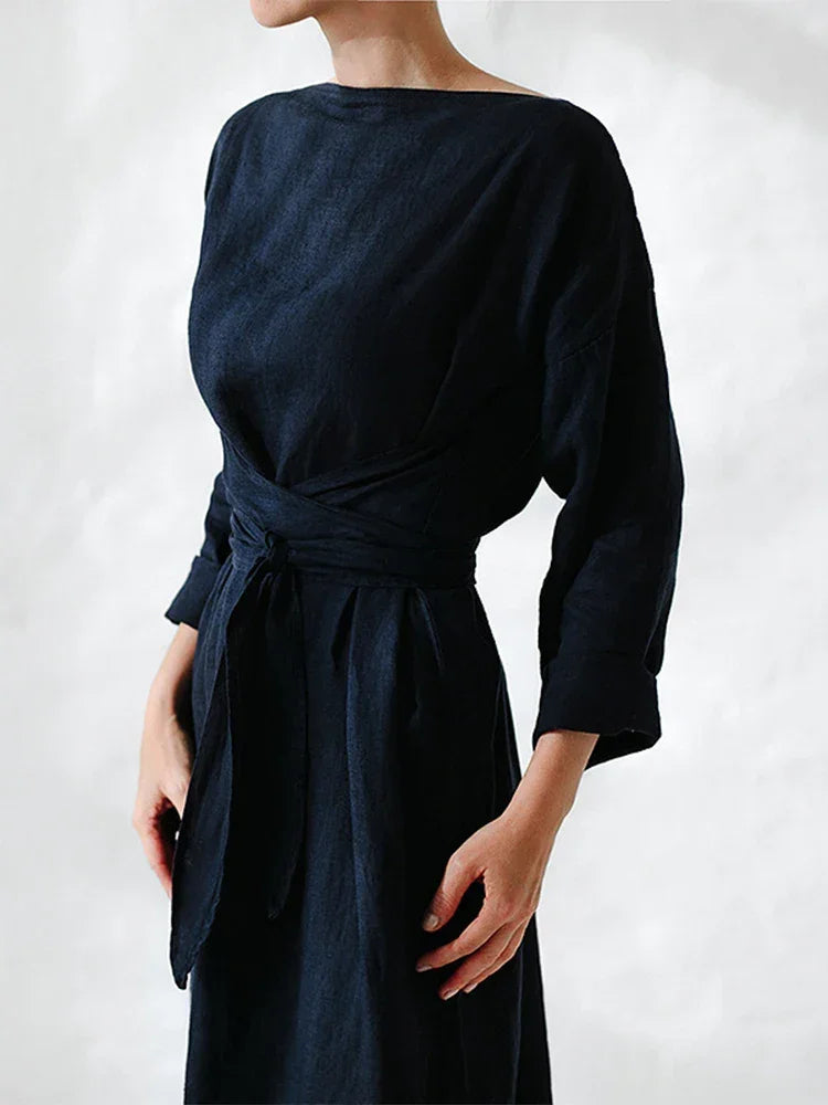 Janet Long Sleeve Linen Dress
