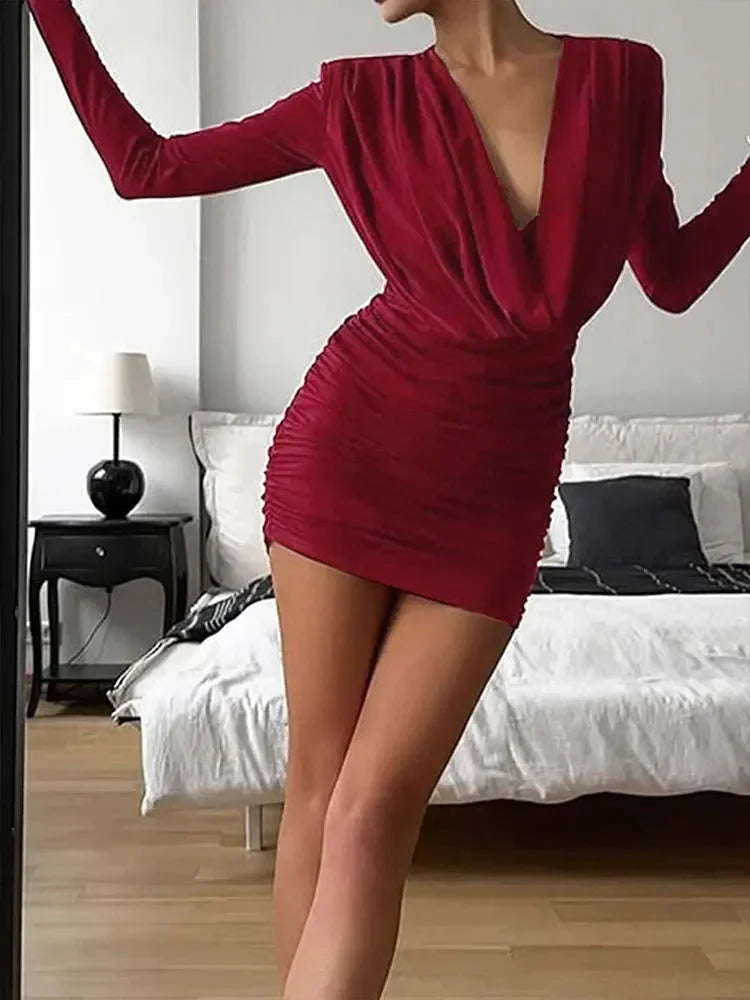 Red Long Sleeve Mini Dress