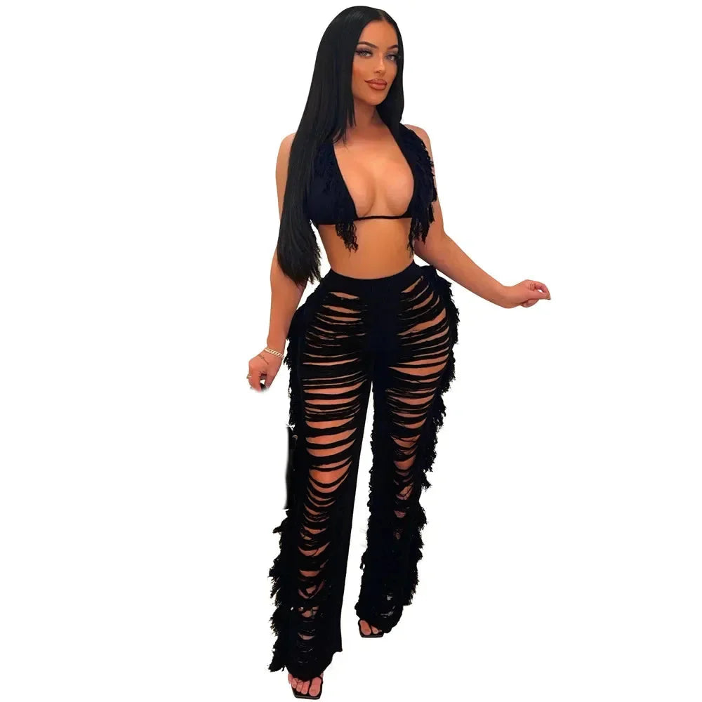 Maui Crochet Halter Crop Top & Pants Beach Set