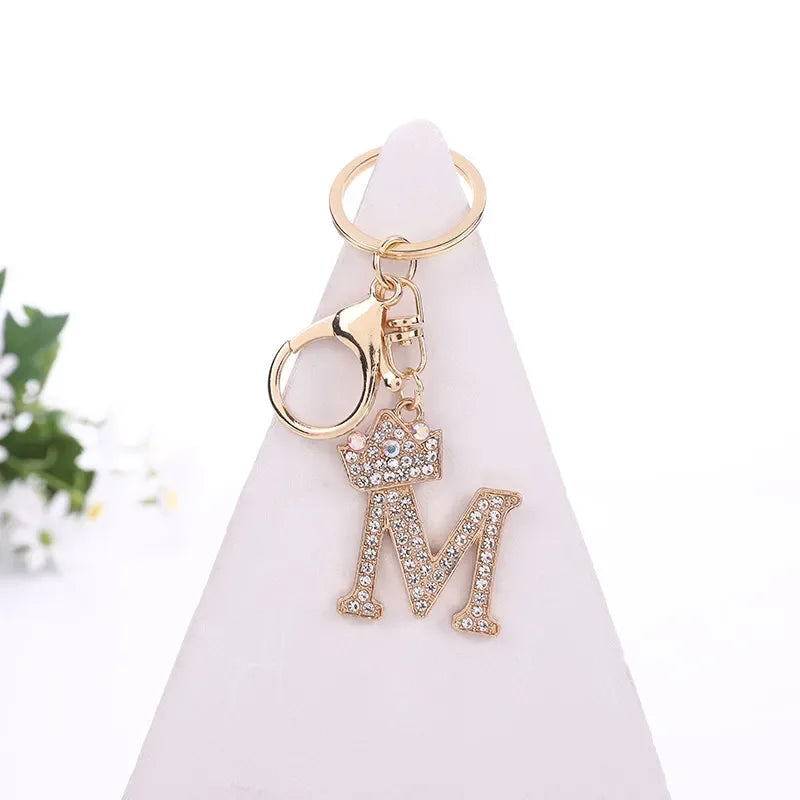 Luxury Crown 26 Letter Metal Keyring Fashion Rhinestone Keychain
