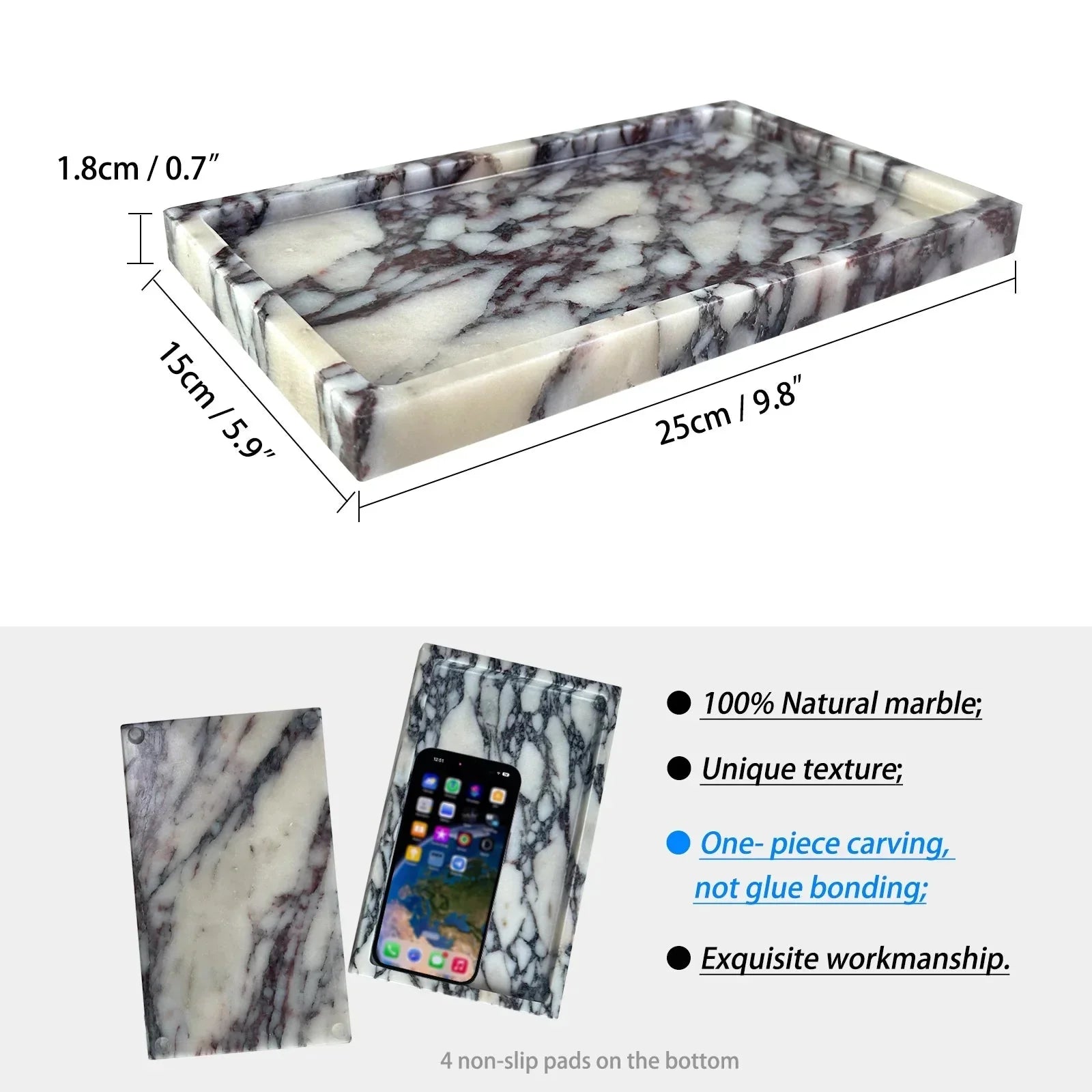 Calacatta Viola Marble Vanity Tray, 10x6in