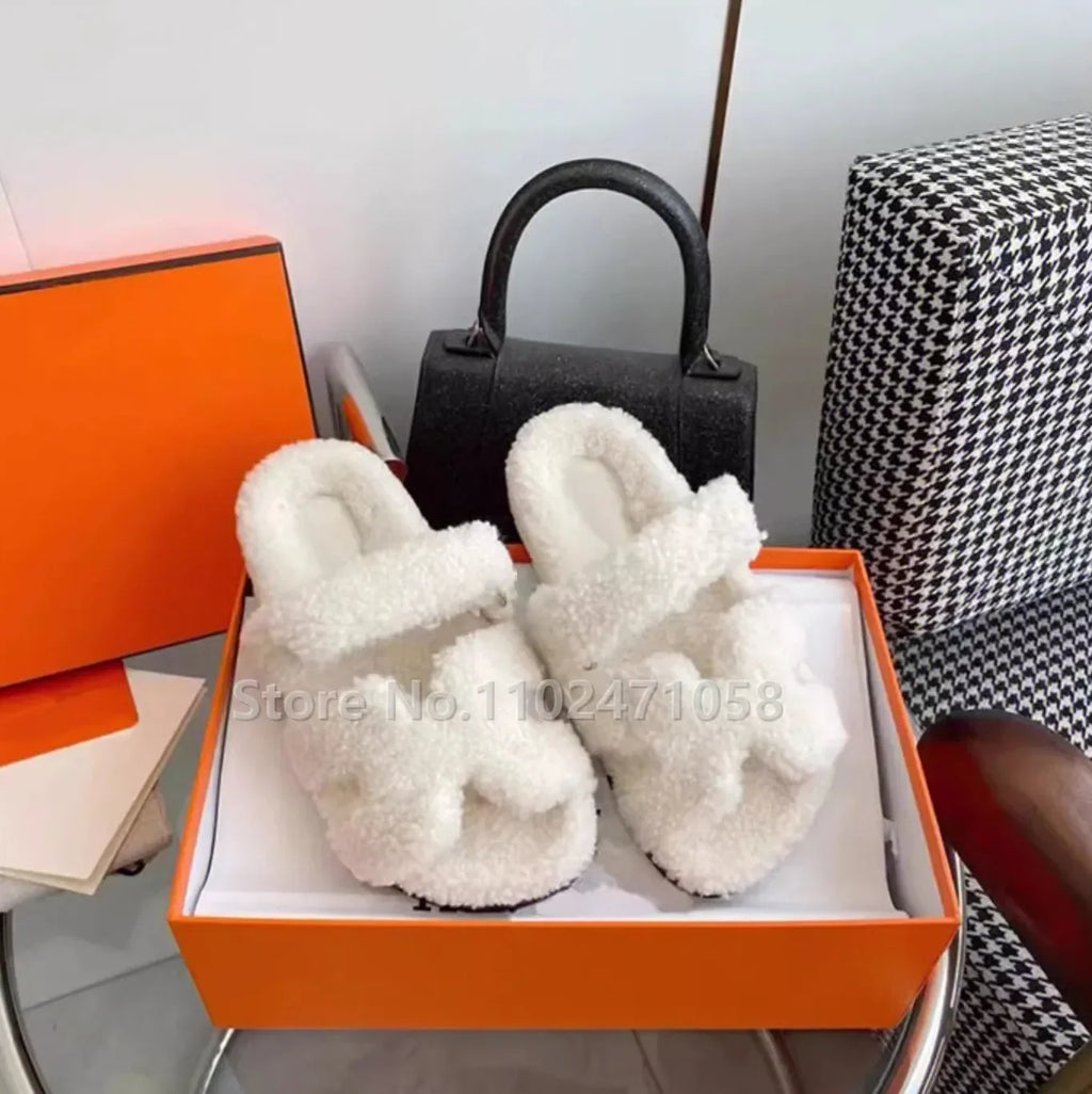 Women Designer Fur Slippers Luxury