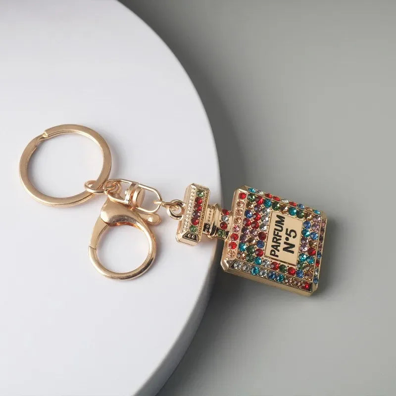 Crystal Keychain With Shiny Rhinestone Keyrings Perfume Bottle Shape Pendant For Lady Girls Bag Wallet Hanging Ornament Gifts