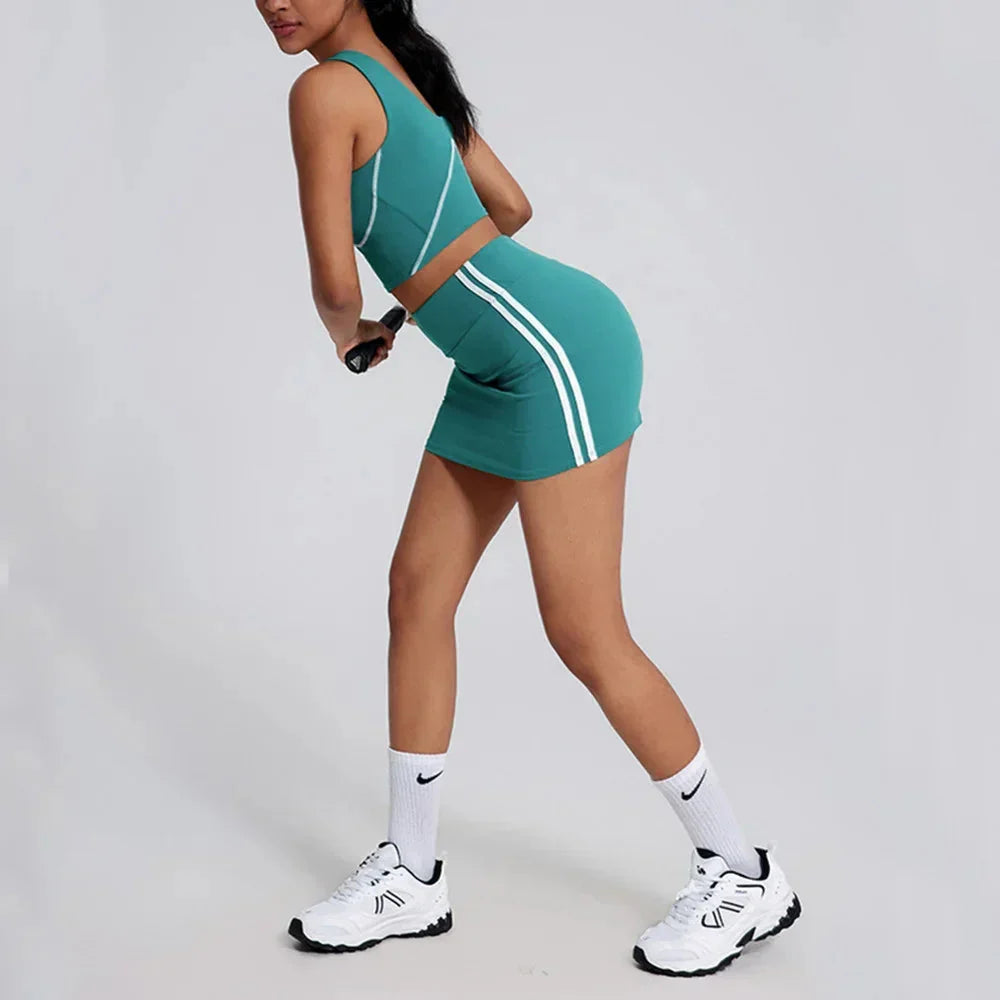 2025 1/2PCS High Waist Anti Shorts Yoga Set Women Sport Bra Gym Workout Skirt Fitness Sports Active Suit Tennis Badminton Wear