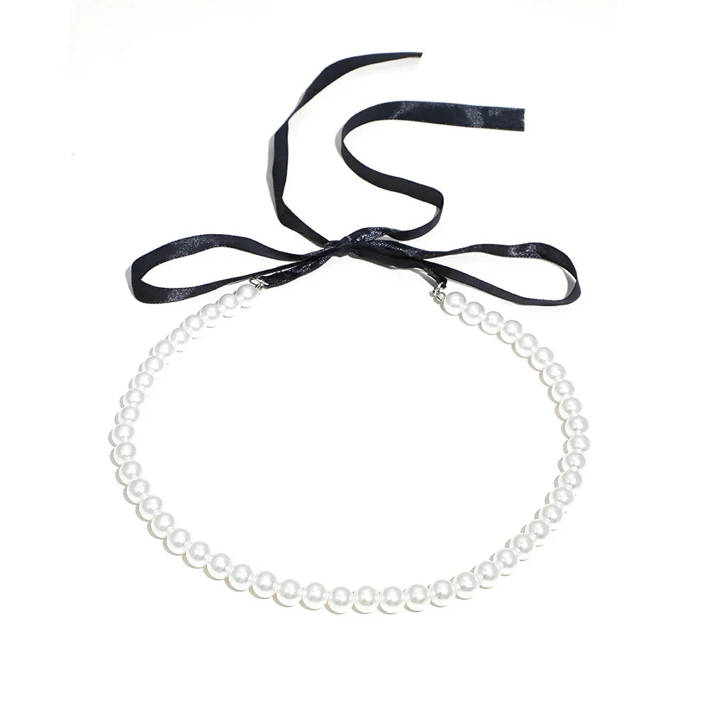 Pearl & Black Velvet Choker Necklace
