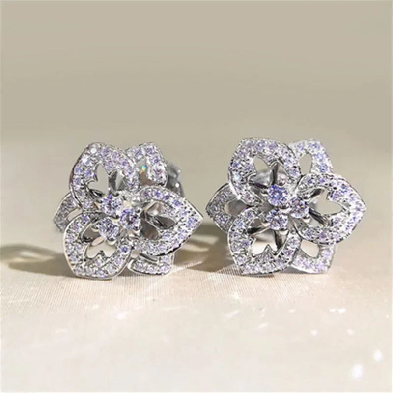 Retro Fashion High-grade Crystal Rose Earrings Women Zircon Ear Studs Wedding Jewelry Gifts
