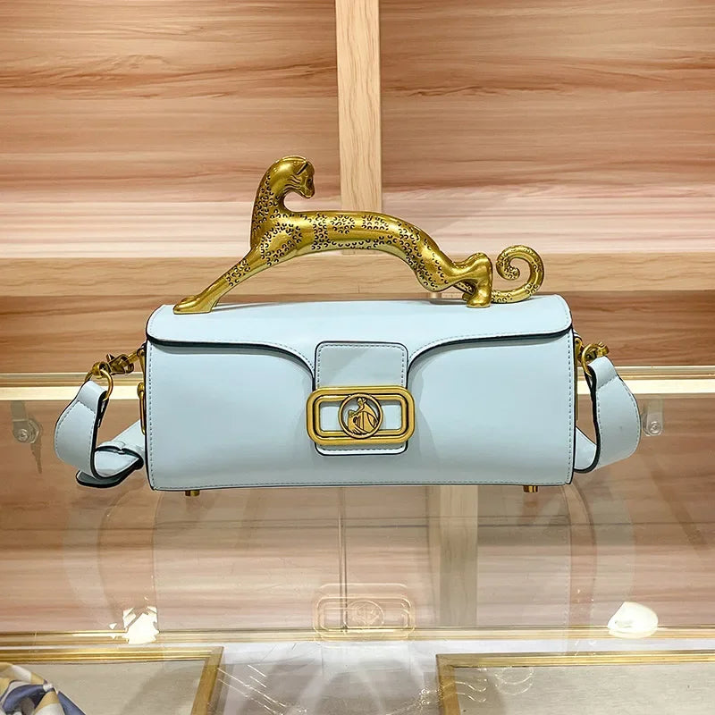 Leopard Handle Leather Bag