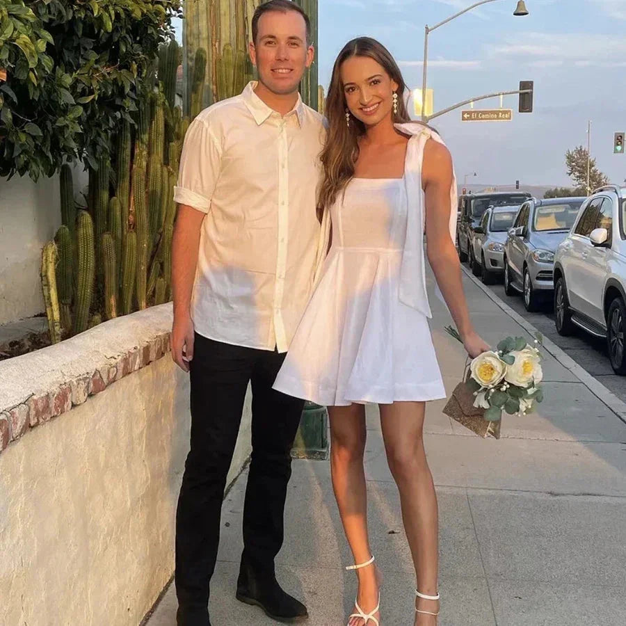 GypsyLady White Elegant Sexy Mini Dress Cotton Summer Holiday Women Dress Bow Tie V-neck Backless Ladies Party Dress Vestidos