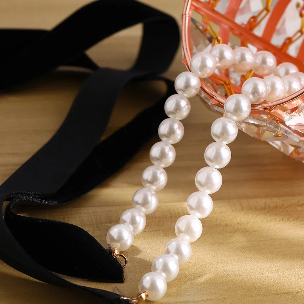 Pearl & Black Velvet Choker Necklace