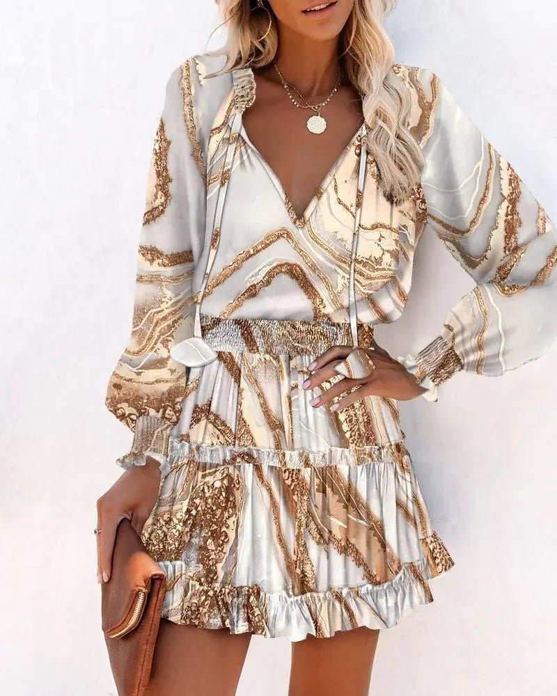 Spring Floral Lantern Sleeve Ruffle Mini Dress