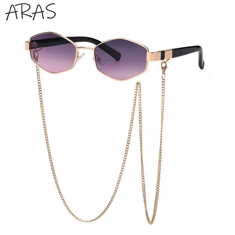 Retro Hexagon With Chain Sunglasses