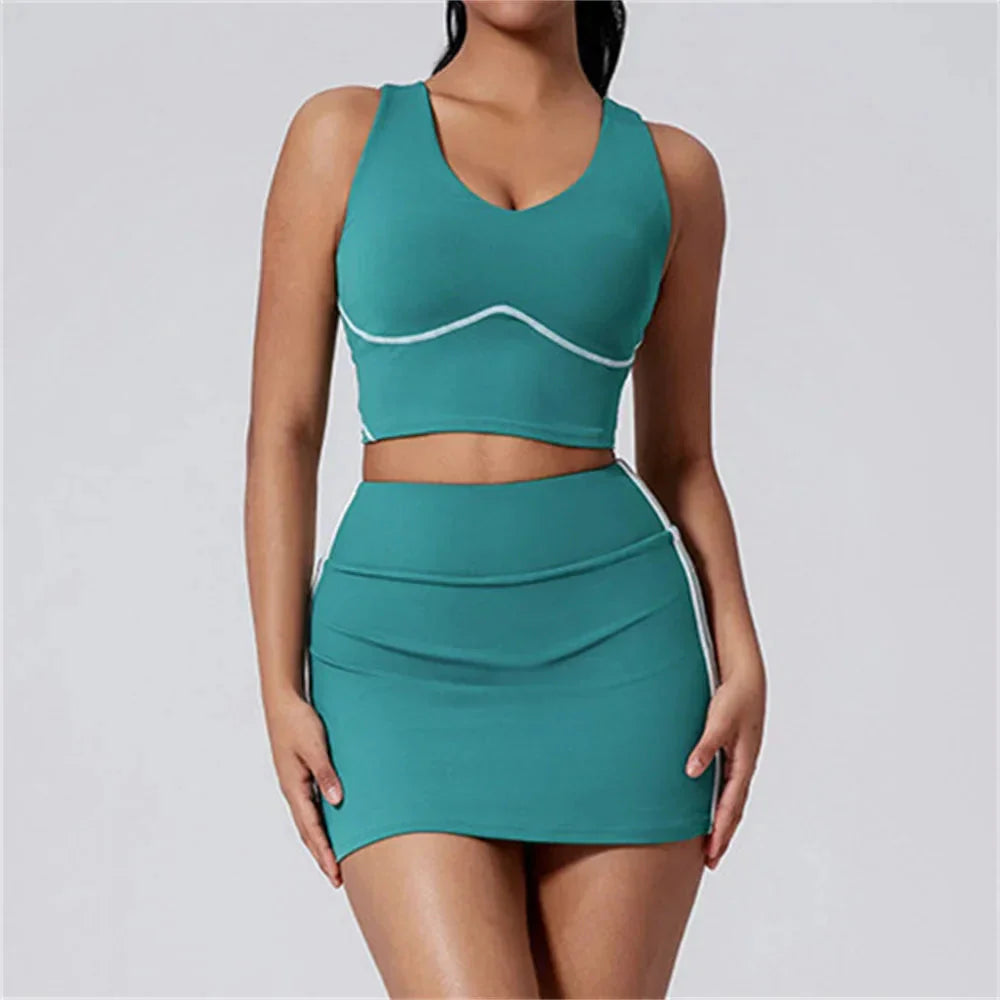 2025 1/2PCS High Waist Anti Shorts Yoga Set Women Sport Bra Gym Workout Skirt Fitness Sports Active Suit Tennis Badminton Wear