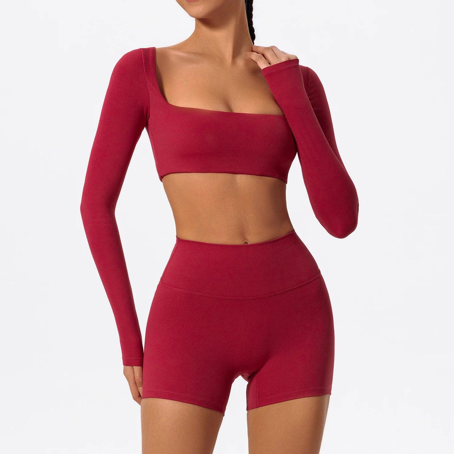 New Long sleeve Shirt Sports Set Women Fitness Tights Yoga Set Crop Top Running High Waist Gym Set Womens Outfits Yoga Clothing