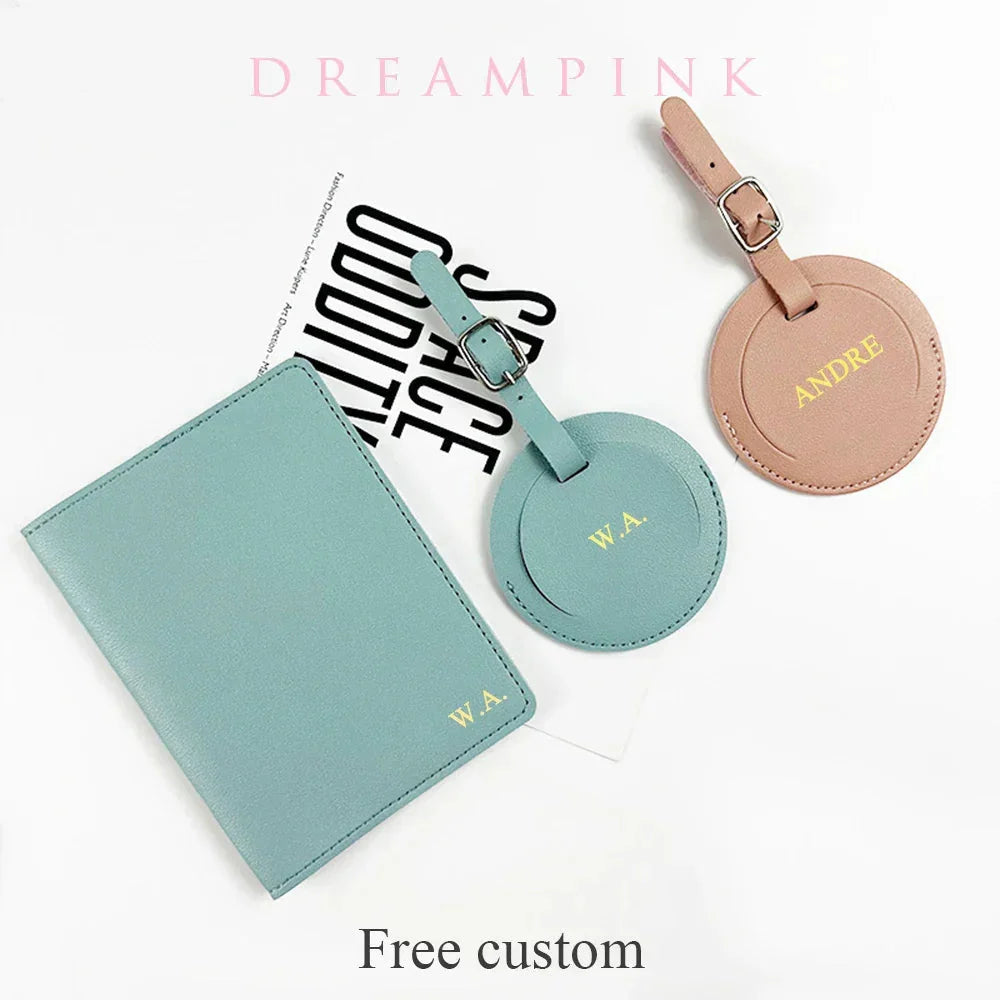 Custom Passport Holder Luggage Tag Set PU Leather
