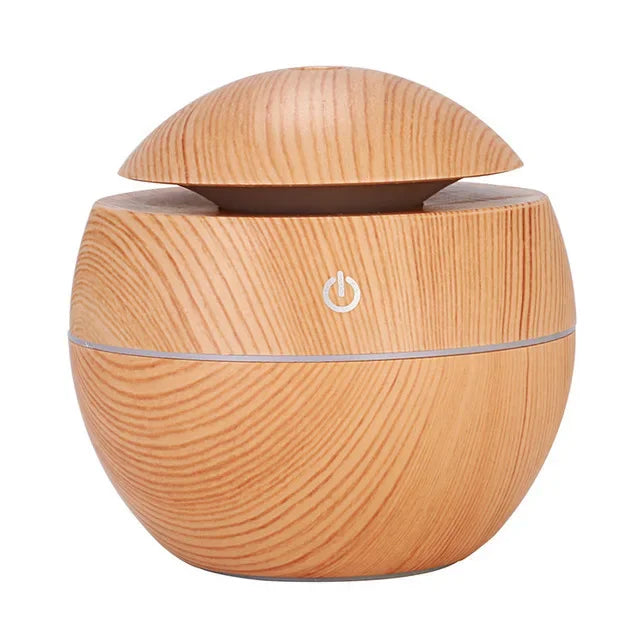 USB Aromatherapy Cool Mist Maker Dorm Room Essentials Wooden Grain Humidifier Colorful Night Light Diffuser