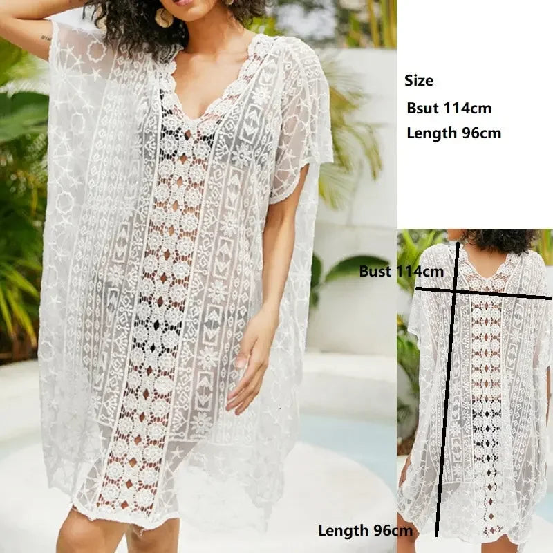 Lacy Long Bikini Beach Tunic Cover Up