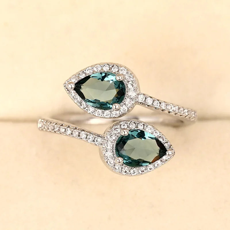 Ocean Eyes 925 Sterling Silver Blue Zircon Adjustable Ring