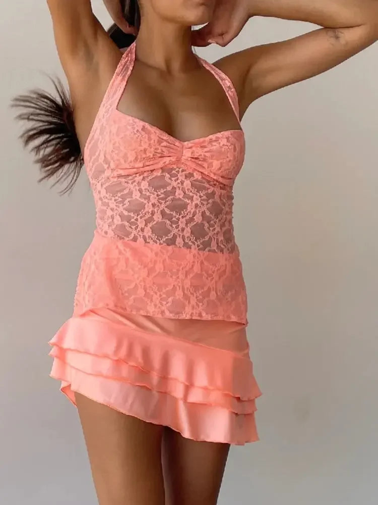 Ladies Halter Lace Crop Top