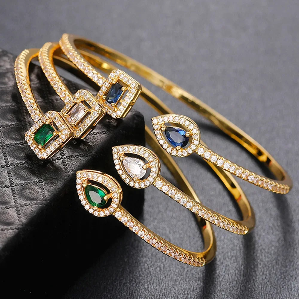Luxury Green/White/Blue Cubic Zirconia Cuff Bracelet